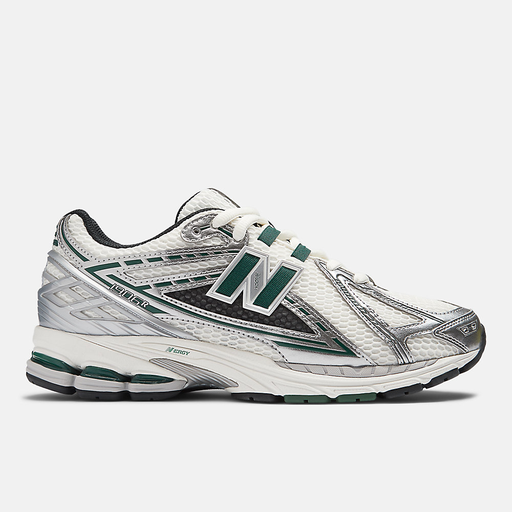 New Balance 1906R Shoes Silver Metallic with Nightwatch Green and Sea Salt